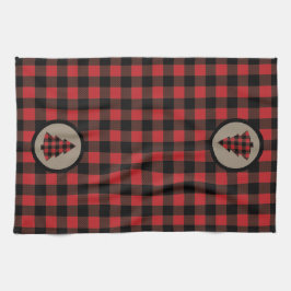 レッドブラックバッファロープレイドクリスマスツリー キッチンタオル