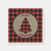 レッドブラックバッファロープレイドクリスマスツリー スタンダードカクテルナプキン (正面)