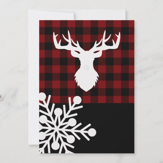 レッドブラックバッファロープレイドクリスマスホリデーパーティー 招待状 (裏面)