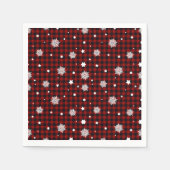 レッドブラックバッファロープレイドスノーフレーク冬のクリスマス スタンダードカクテルナプキン (正面)