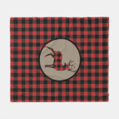 レッドブラックバッファロープレイドディアシルエット フリースブランケット (正面(横))