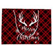 レッドブラックバッファロープレイドディアー〔雄ジカの〕枝角クリスマス ラージペーパーバッグ (裏面)