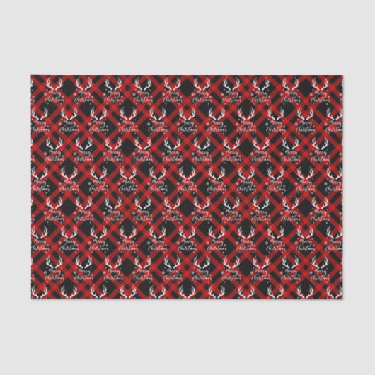 レッドブラックバッファロープレイドディア〔雄ジカの〕枝角ズクリスマス 薄葉紙 (正面)