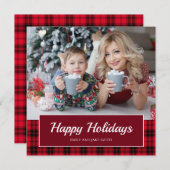 レッドブラックバッファロープレイドハッピーホリデーズフォト シーズンカード (正面/裏面)