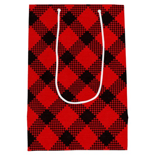 レッドブラックバッファロープレイドパターンクリスマス  ミディアムペーパーバッグ (裏面)