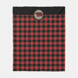 レッドブラックバッファロープレイドベア フリースブランケット