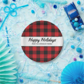 レッドブラックバッファロープレイドマウンテン素朴クリスマス ペーパープレート (パーティー)