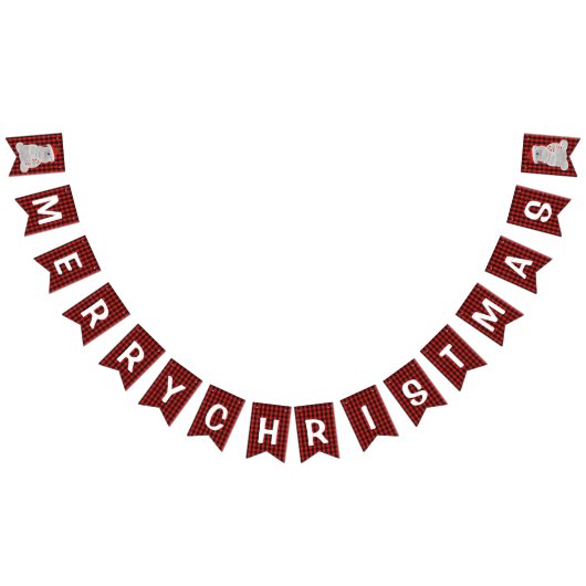 レッドブラックバッファロープレイドメリークリスマス バンティングフラッグ (全)