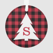レッドブラックバッファロープレイドモノグラムクリスマスツリー オーナメント (裏面)