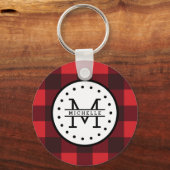 レッドブラックバッファロープレイドランバージャックネームモノグラム キーホルダー (正面)