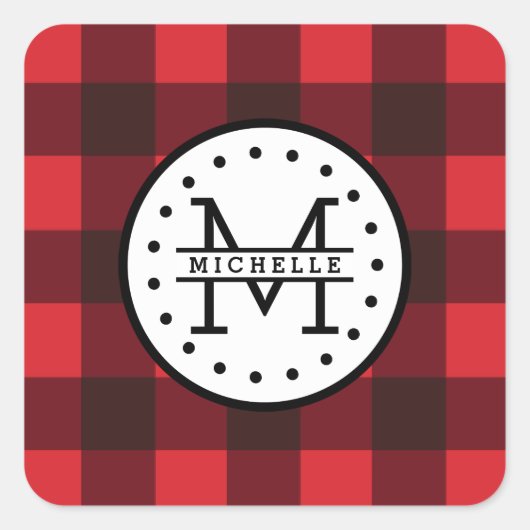 レッドブラックバッファロープレイドランバージャックネームモノグラム スクエアシール (正面)