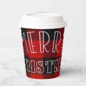 レッドブラックバッファロープレイド市松模様にメリークリスマス 紙コップ (左)