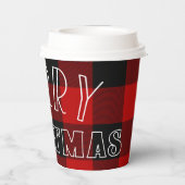 レッドブラックバッファロープレイド市松模様にメリークリスマス 紙コップ (裏面)