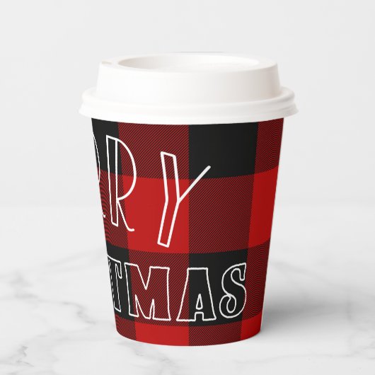 レッドブラックバッファロープレイド市松模様にメリークリスマス 紙コップ (裏面)