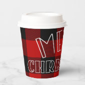 レッドブラックバッファロープレイド市松模様にメリークリスマス 紙コップ (正面)