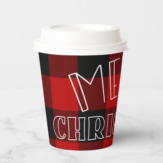 レッドブラックバッファロープレイド市松模様にメリークリスマス 紙コップ (正面)