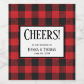 レッドブラックバッファロープレイド結婚式の引き出物 ワインラベル (シングルラベル)