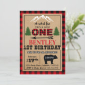 レッドブラックバッファロープレイド誕生日パーティーの招待 招待状 (スタンド正面)