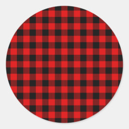 レッドブラックバッファローランバージャックチェッククリスマス ラウンドシール