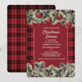 レッドブラックバファローチェックのクリスマスディナー 招待状 (正面/裏面)