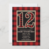 レッドブラックバファローチェック 12歳の誕生日 招待状 (正面)