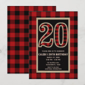 レッドブラックバファローチェック 20歳の誕生日 招待状 (正面/裏面)