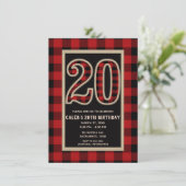 レッドブラックバファローチェック 20歳の誕生日 招待状 (スタンド正面)