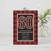 レッドブラックバファローチェック 60歳の誕生日 招待状 (スタンド正面)