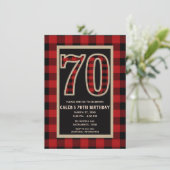 レッドブラックバファローチェック 70歳の誕生日 招待状 (スタンド正面)