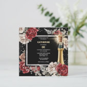 レッドブラックバラきらめくフローラワイン任意の年齢パーティー 招待状 (スタンド正面)