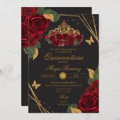 レッドブラックバラティアラ金ゴールドグリッターキンセアニラ 招待状 (正面/裏面)