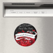 レッドブラックバラハート星の下に日付を保存 マグネット (インサイチュ (食洗機))