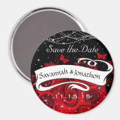 レッドブラックバラハート星の下に日付を保存 マグネット (正面/裏面)