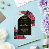 レッドブラックバラフローラキンセアニェラスウィート16アーチ アクリル招待状 (インサイチュ (ウェディング))