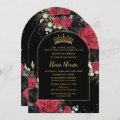 レッドブラックバラフローラキンセアニェラスウィート16アーチ 招待状 (正面/裏面)