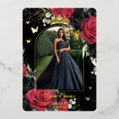 レッドブラックバラフローラキンセアニラスイート16写真 箔招待状 (正面)