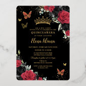 レッドブラックバラフローラキンセアニラスイート16写真 箔招待状 (裏面)