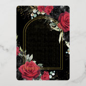 レッドブラックバラフローラクインセアニラ日付を保存 箔招待状 (正面)