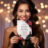 レッドブラックバラフローラドレスシルバーキンセアニラ 招待状