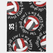 レッドブラックバレーボールコートは私の幸せな場所である フリースブランケット (正面)