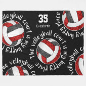 レッドブラックバレーボールコートは私の幸せな場所である フリースブランケット (正面(横))