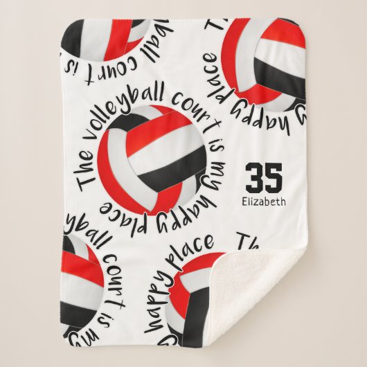 レッドブラックバレーボールコートhappy placeタイポグラフィ シェルパブランケット (正面)