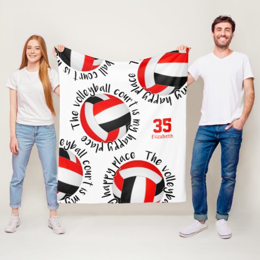 レッドブラックバレーボールコートhappy placeタイポグラフィ フリースブランケット (インサイチュ)