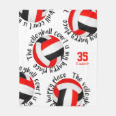 レッドブラックバレーボールコートhappy placeタイポグラフィ フリースブランケット (正面)