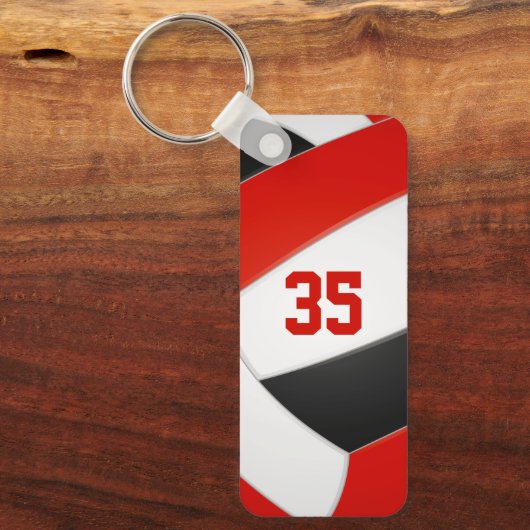 レッドブラックバレーボールチームが子どもたちをカラーパーソナライズされたに キーホルダー (正面)