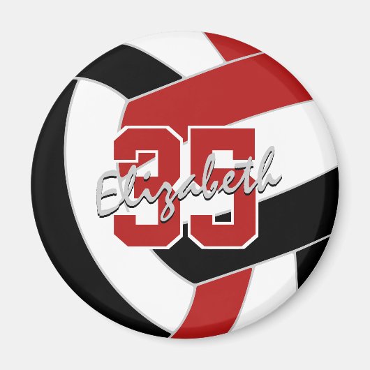 レッドブラックバレーボールチームのスピリット マグネット (正面)