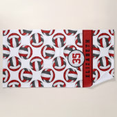 レッドブラックバレーボールチームはスポーティな女の子をカラー ビーチタオル