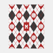 レッドブラックバレーボールチームカラーアーガイル フリースブランケット (正面)