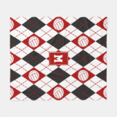 レッドブラックバレーボールチームカラーアーガイル フリースブランケット (正面(横))