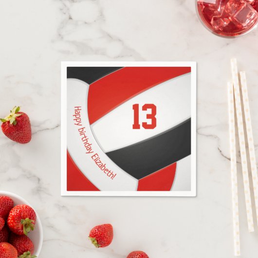 レッドブラックバレーボールプレイヤー子供の誕生日パーティー スタンダードカクテルナプキン (インサイチュ)